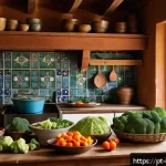 Home 18 간 건강 회복 방법 - A vibrant and inviting kitchen scene featuring a Portuguese family preparing a healthy lunch with cr...