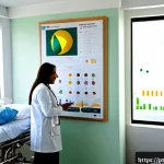 간암 생존율 최신 통계 - Photorealistic Brazilian hospital consultation room, compassionate hepatologist in a white coat spea...